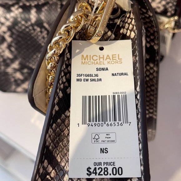 Michael Kors Sonia Medium Snake Embossed Shoulder Bag Natural - Picture 5 of 16